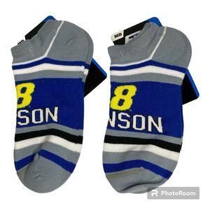 For Bare Feet Jimmie Johnson #48 Blue Yellow Stripe Ankle Socks M 6-11 W 5-10 M